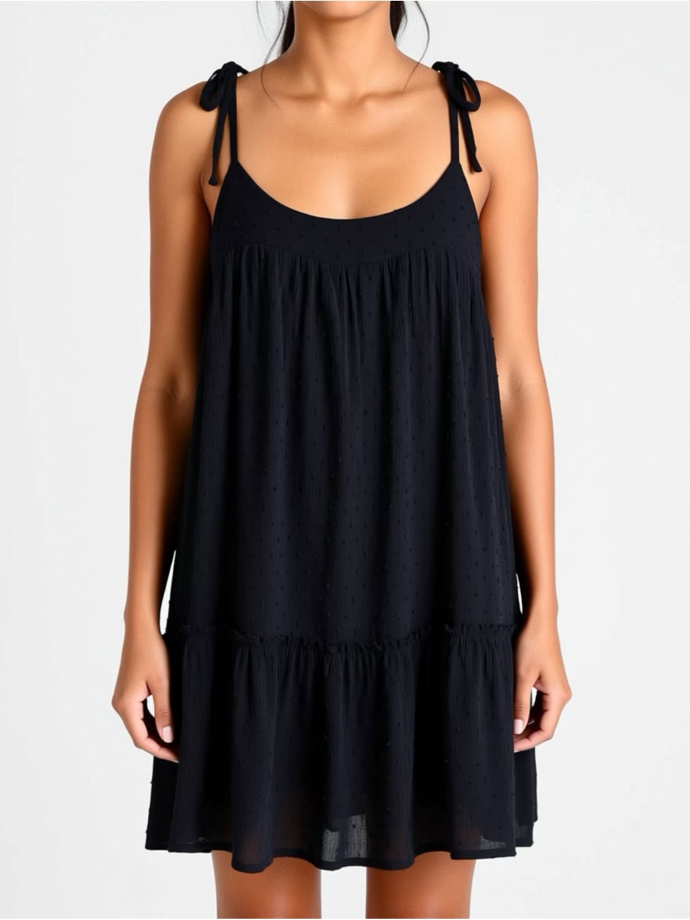 Fashion Nova Black Mini Tie-Shoulder babydoll chiffon Sundress